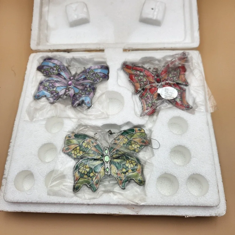Bradford Exchange Silkin Wings Heirloom Porcelain Butterfly Ornament Set #13